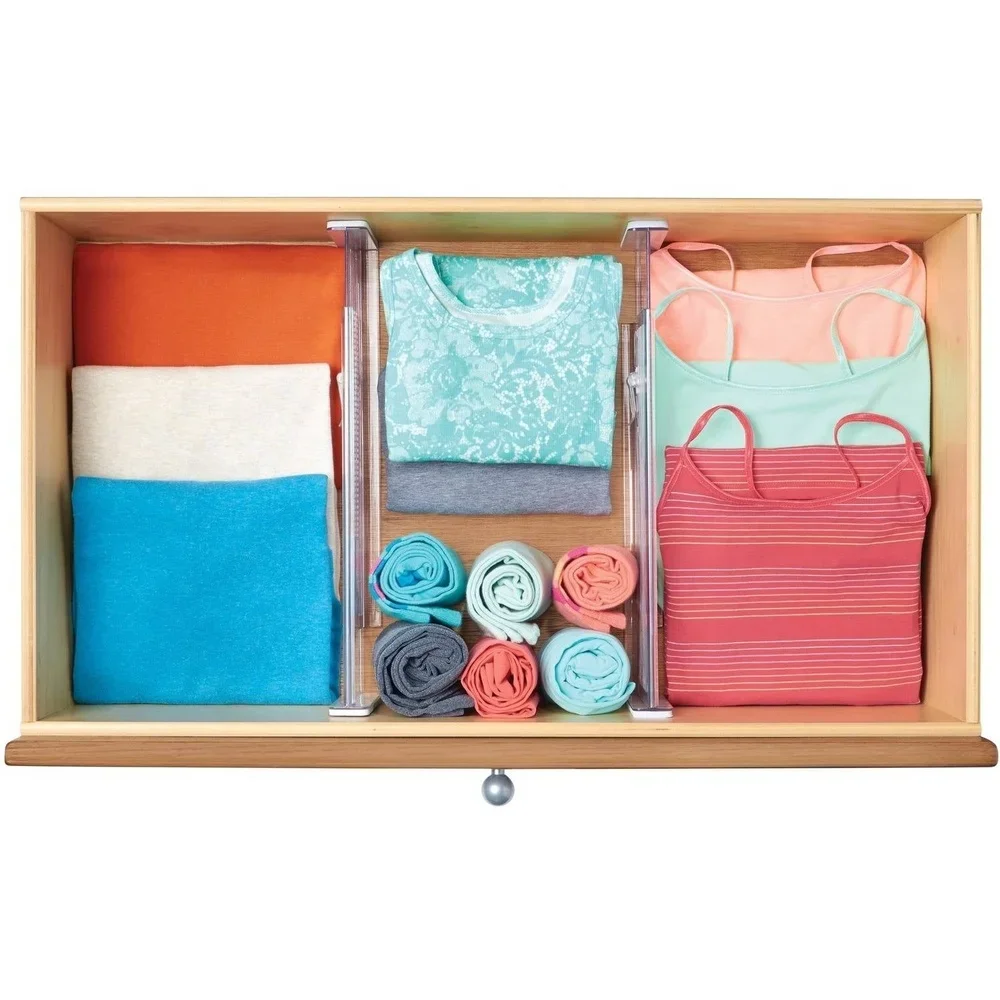 

Регулируемый органайзер для ящиков, набор из 2 прозрачных пластиковых перегородки без бисфенола А, решения для хранения в офисе для кухни, ванной комнаты