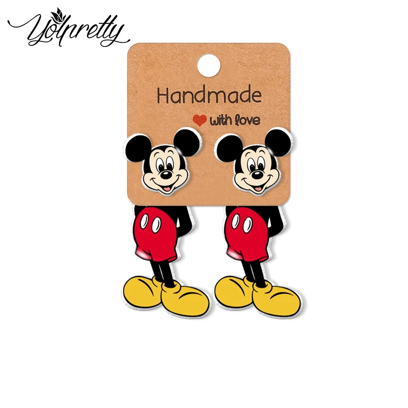 2024 New Mickey and Minnie Mouse Cartoon Mice Animals Epoxys Print Handcraft Acrylic Stud Earrings