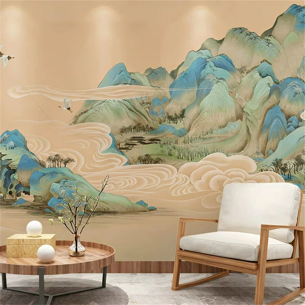 Custom New Chinese ancient palace pavilion wall cloth hotel decoration relief wallpaper background 3D mural hotel pack wallpaper