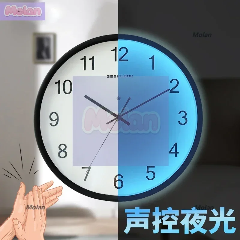 

Stylish Modern Simple Quiet Luminous Wall Clock Bedroom Clock Home Black Living Room Battery Clock Round Quartz