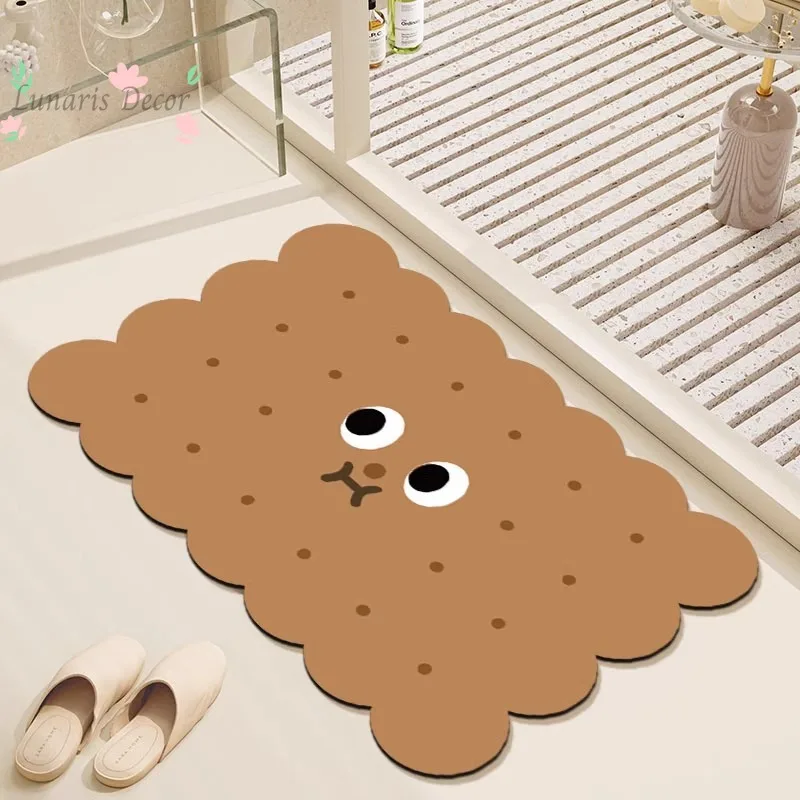 Cartoon bathroom floor mat, dirt-resistant and easy to take care of, diatom mud floor mat, biscuits, bathroom door floor mat
