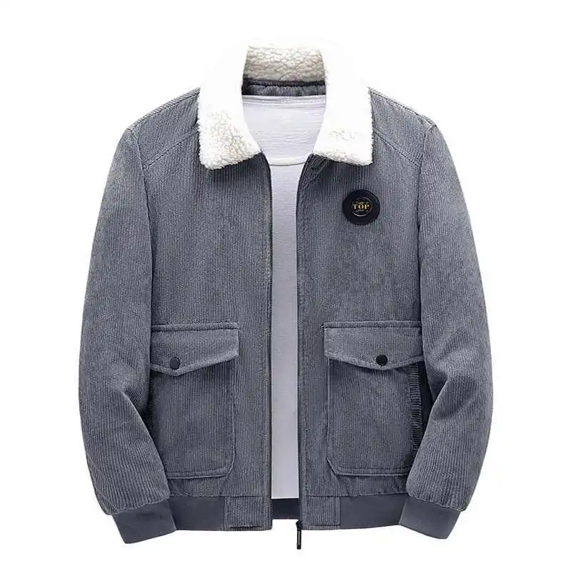 Jaqueta masculina de algodão de veludo de cordeiro 2025 gola flip engrossar forro de lã casacos de veludo casaco quente masculino de estilo mais recente