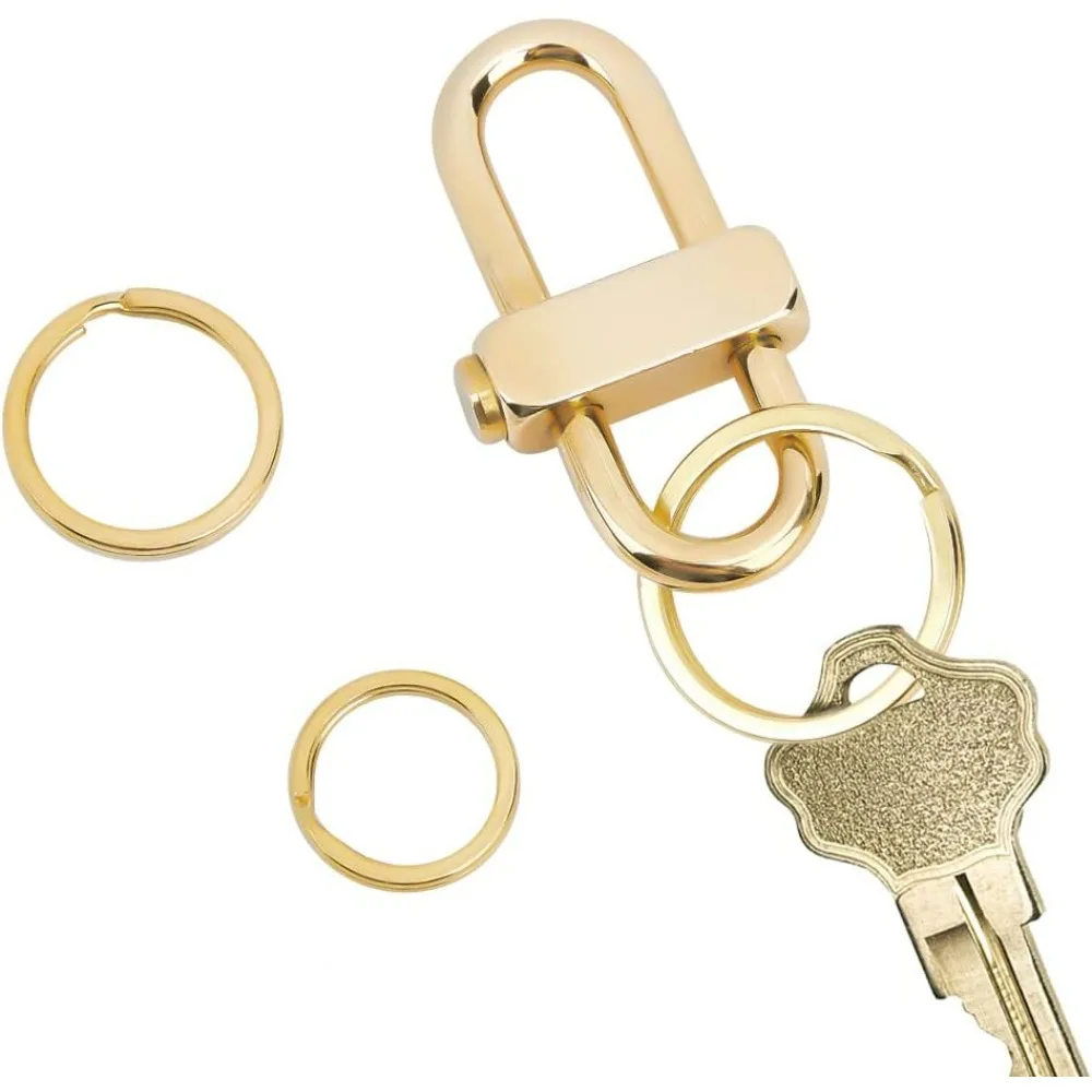 Brass Key Chain with 3 Rings Screw Lock Keychain Gold Pressing Side Button Clip Key Holders for Car Keychain for Men Women