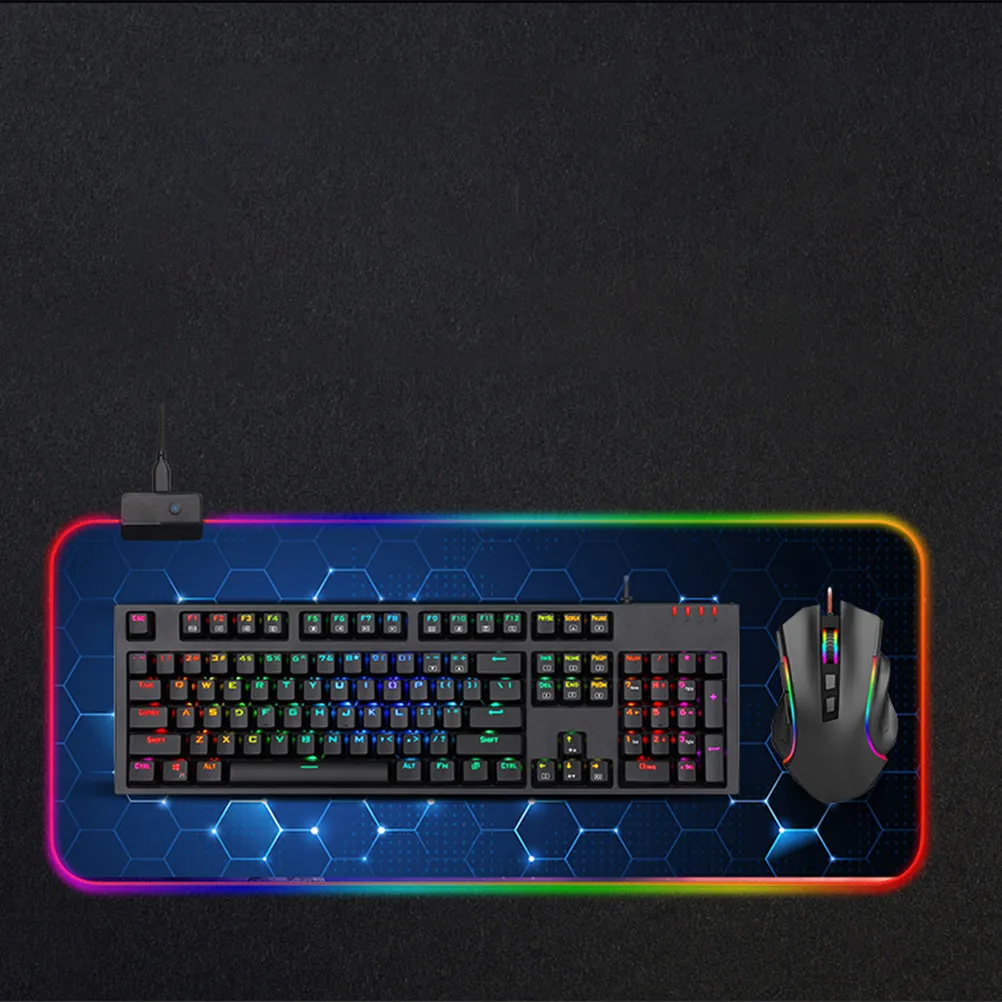 Honeycomb Pattern Rgb Keyboard Mat Large Size Luminous Gaming Mouse Pad Anti-Slip Keyboard Pad Home Office Rgb Light Modes