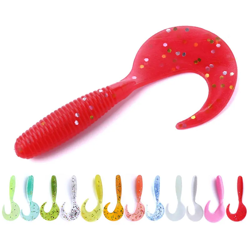 

6.5CM 2G Threaded Curly Tail Soft Worm Bait 12 Colors Multifunctional Universal Fishing Lure Wholesale