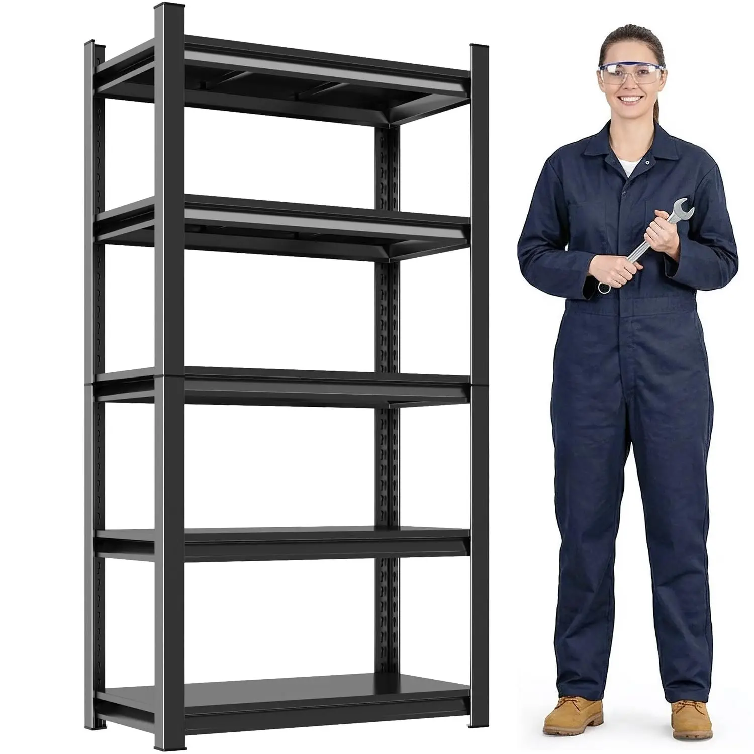 

Black Industrial Garage Shelving Unit 5-Tier 2900Lbs Capacity Heavy Duty Adjustable Metal Storage Shelves for Customized Spaces