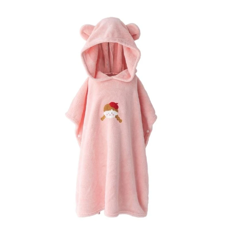 Bathrobe Hooded Blanket Children Poncho Cartoon Bath Towel for Toddler Newborns 15UB