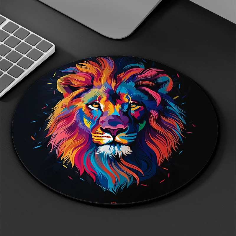 1PC Lion Round Mouse Pad Non-Slip Cartoon Gaming Pad for Office Rug Mouse Mat Desktop Accessories Desk Mat Home Office Mausepad