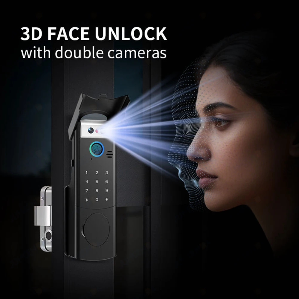 屋外リムゲートドアスマートロックTuya Wifiアプリ防水デジタルキーレス顔認証指紋ロックビデオインターホン付き