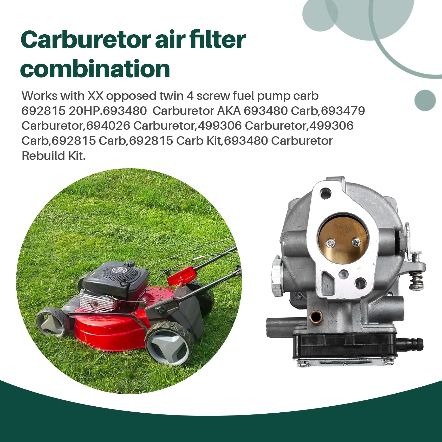 ABZC-Carburetor Compatible With Briggs & Stratton 693479 693480 499306 With 394019S Air Filter 394358S Fuel Filter