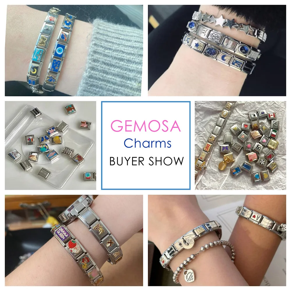 GEMOSA Colorful Fashion Cat Flower Piano Sun Star Charm Italian Link Fit 9mm Stainless Steel Bangles DIY Making Jewelry Bracelet image 4