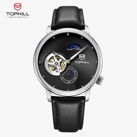 TOPHILL Automatic watch Mechanical Watch men Moon Watch Waterproof Watch Skelet Leather watch strapon Watches Sapphire Glass