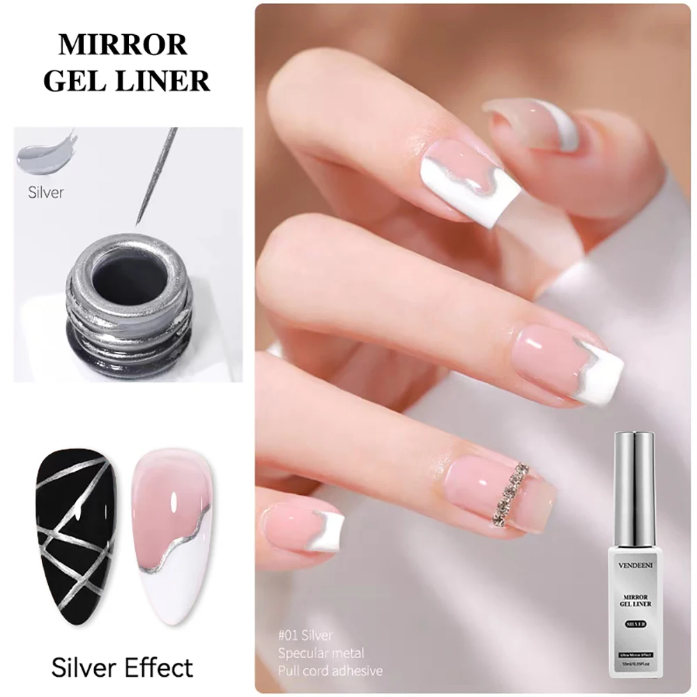 Vendeeni Gold Silber Spiegel Metall Liner Gel Nagellack Set Graffiti Streifen DIY Französisches Nageldesign UV LED Malgel Lack – Detail 6
