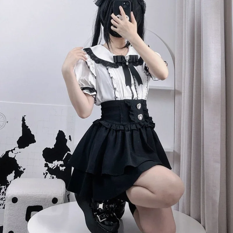 Японская милая клетчатая юбка в стиле Лолиты с оборками, пикантные вечерние кавайные милые мини-юбки для девочек Y2k, повседневные юбки трапециевидной формы, женские шикарные