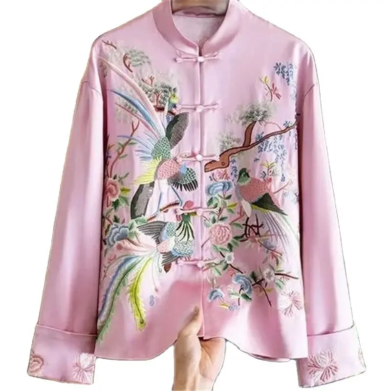 Spring Autumn Chinoiserie 2024 New Fashion Loose Coat Embroidery Coil Buckle Women Tops New Chinese Style Female Outerwear