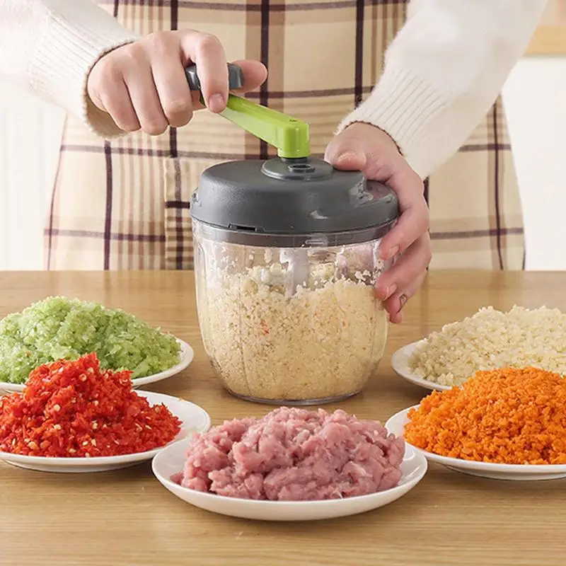 Hand Chopper Manual Powerful Egg Blender Meat Grinder Shredder Stainless Steel Blade Quick Veggie Cutter Hand Crank Chopper