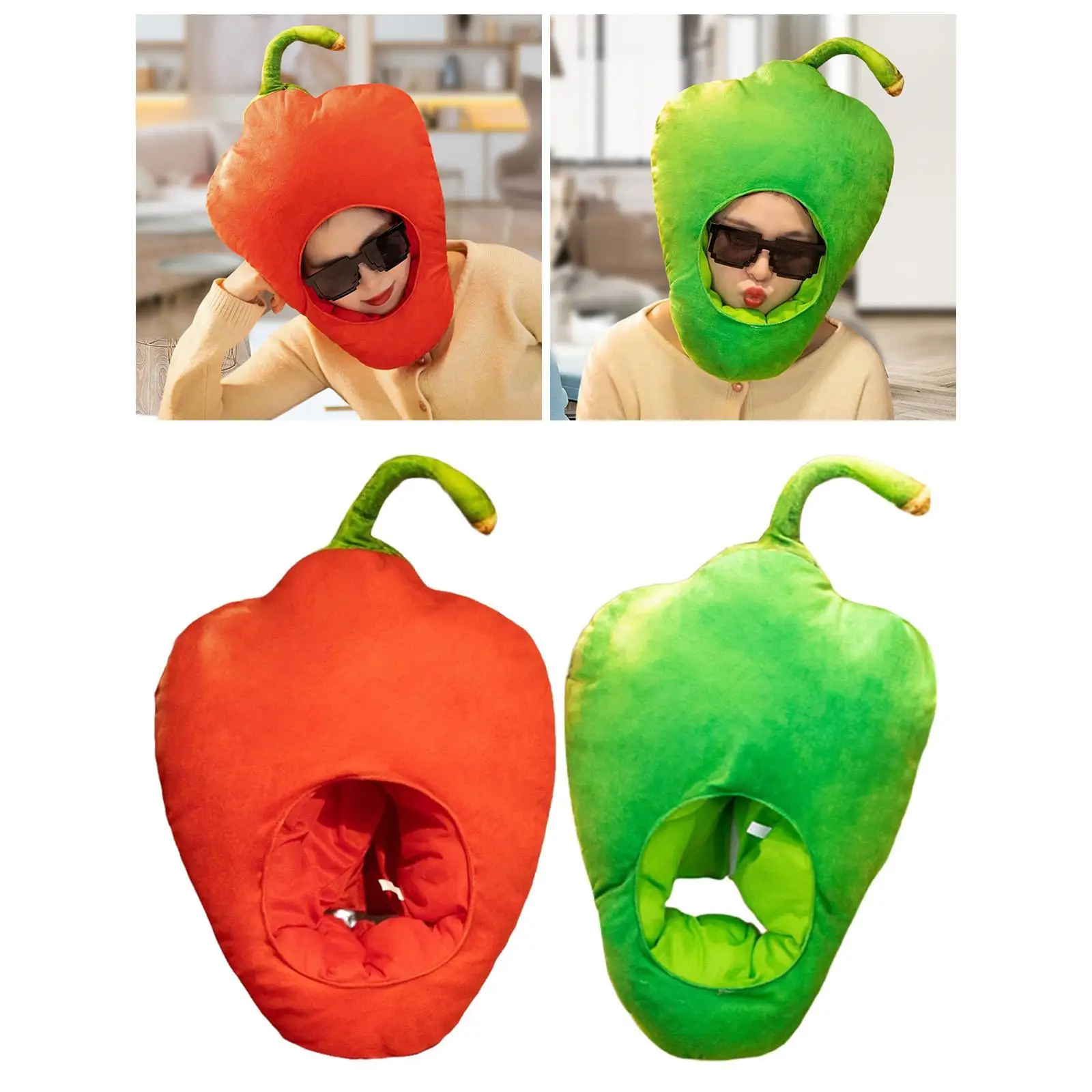 

Plush Pepper Hat Stuffed Cap for Adults Cartoon Hood for Role Play Decoration