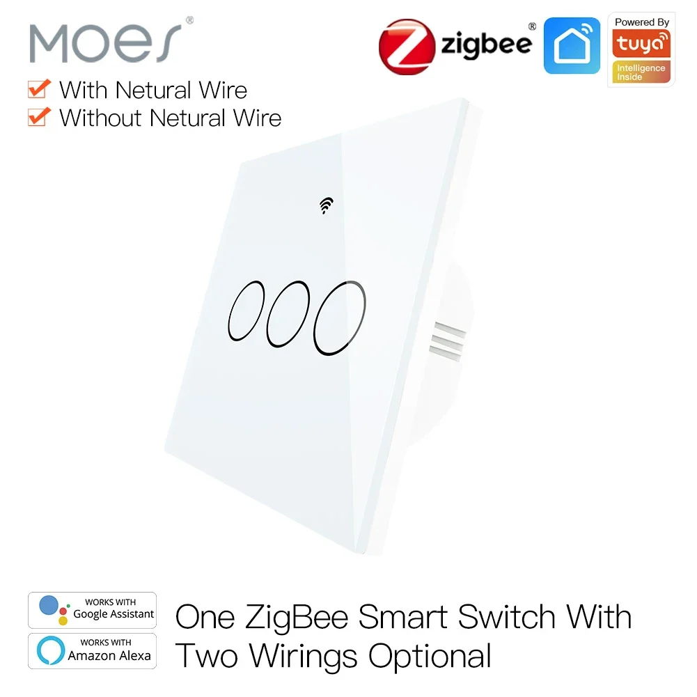 ZigBee Wall Touch Smart Light Switch EU With Neutral/No Neutral ,No Capacitor Smart Life/Tuya Works with Alexa,Google Home