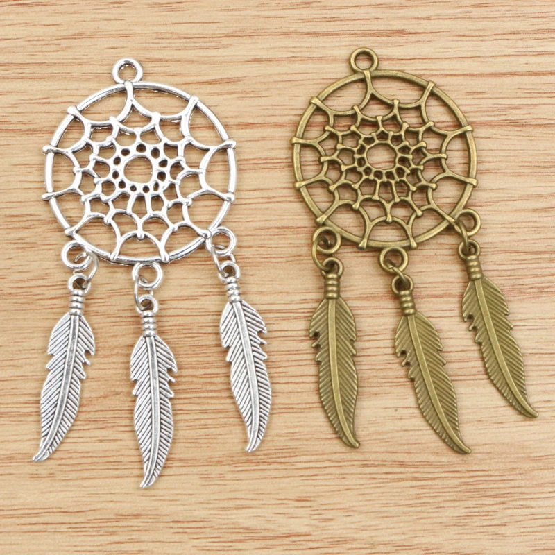 5Pcs 60X29Mm Pesona Asli Dream Catcher Konektor Antik Membuat Liontin Fit vintage Perunggu Berlapis Perak Perhiasan Perlengkapan
