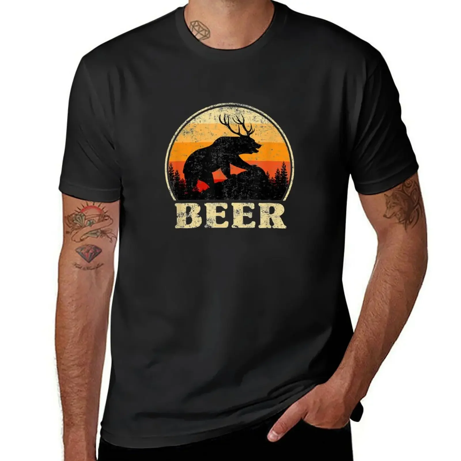 

Bear Deer Beer Retro Vintage T-Shirt new gifts and t-shirts luxury clothing labubu fruit of the loom mens t shirts