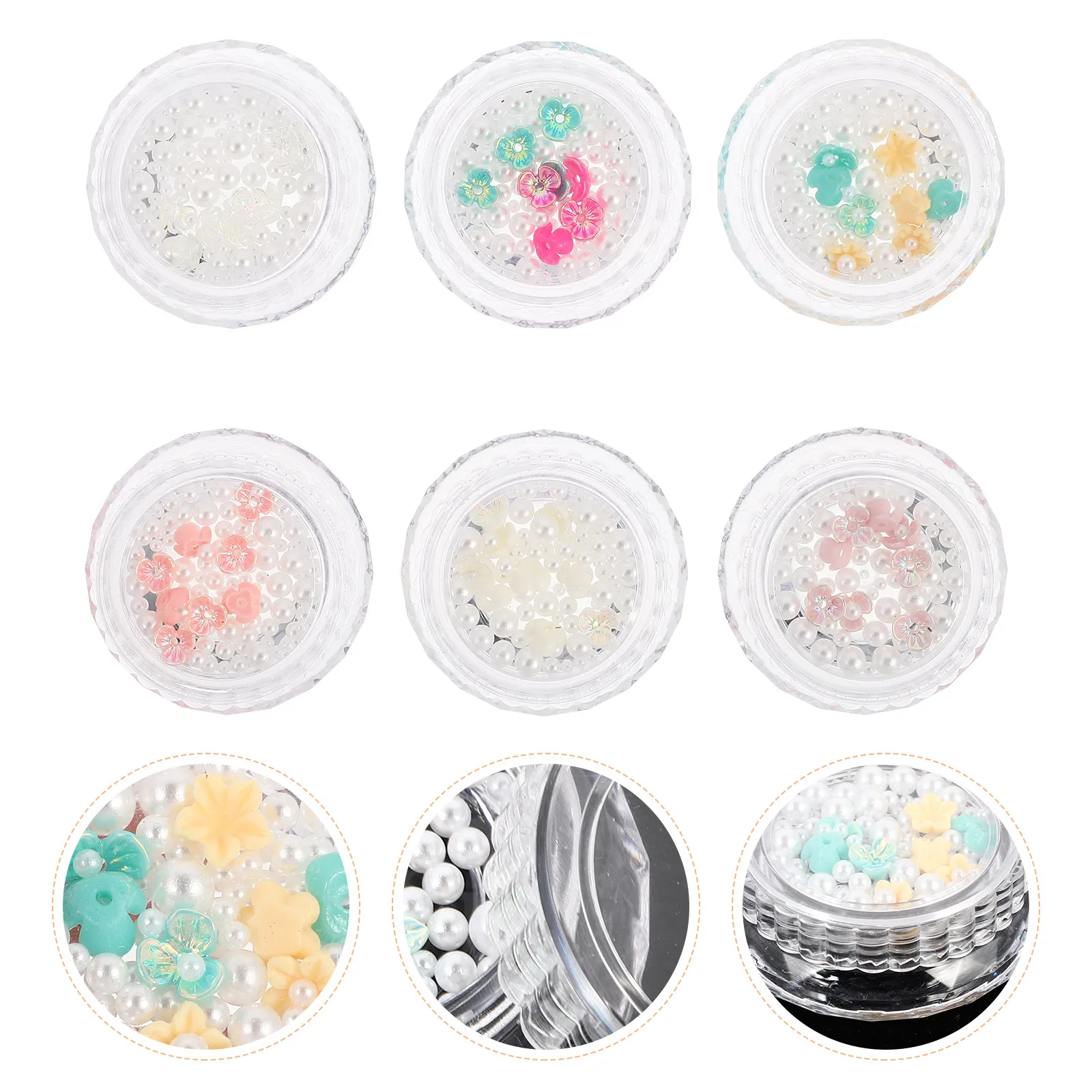 

6 Boxes Nail Art Supplies Decorative Nail Charms Pearl Steel Ball Flowers Manicure Flower Embellishment for Dating Work Shopping