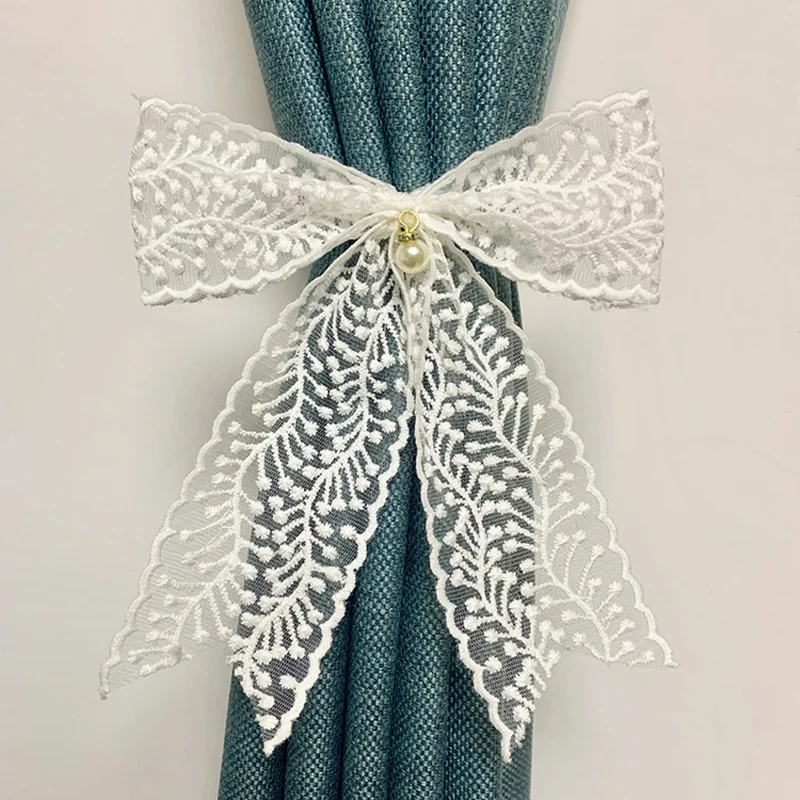 2PCS Curtain Tieback Clip Lace Bow-knot Tieback Clip Belt Tied Fashion Living Room Window Curtain Strap Buckle Home Decoration