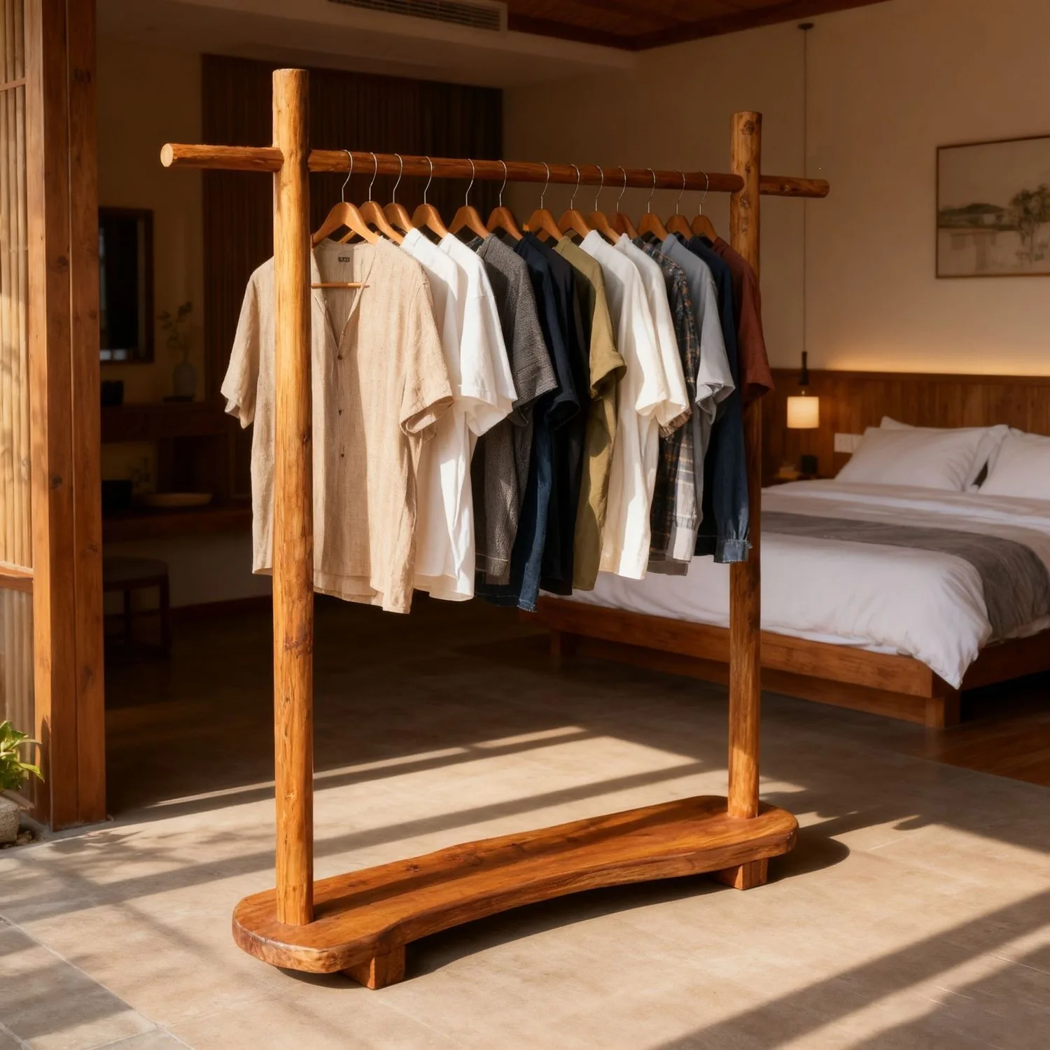 Log hanger simple wind floor type home coat rack creative homestay hanger clothing store display rack