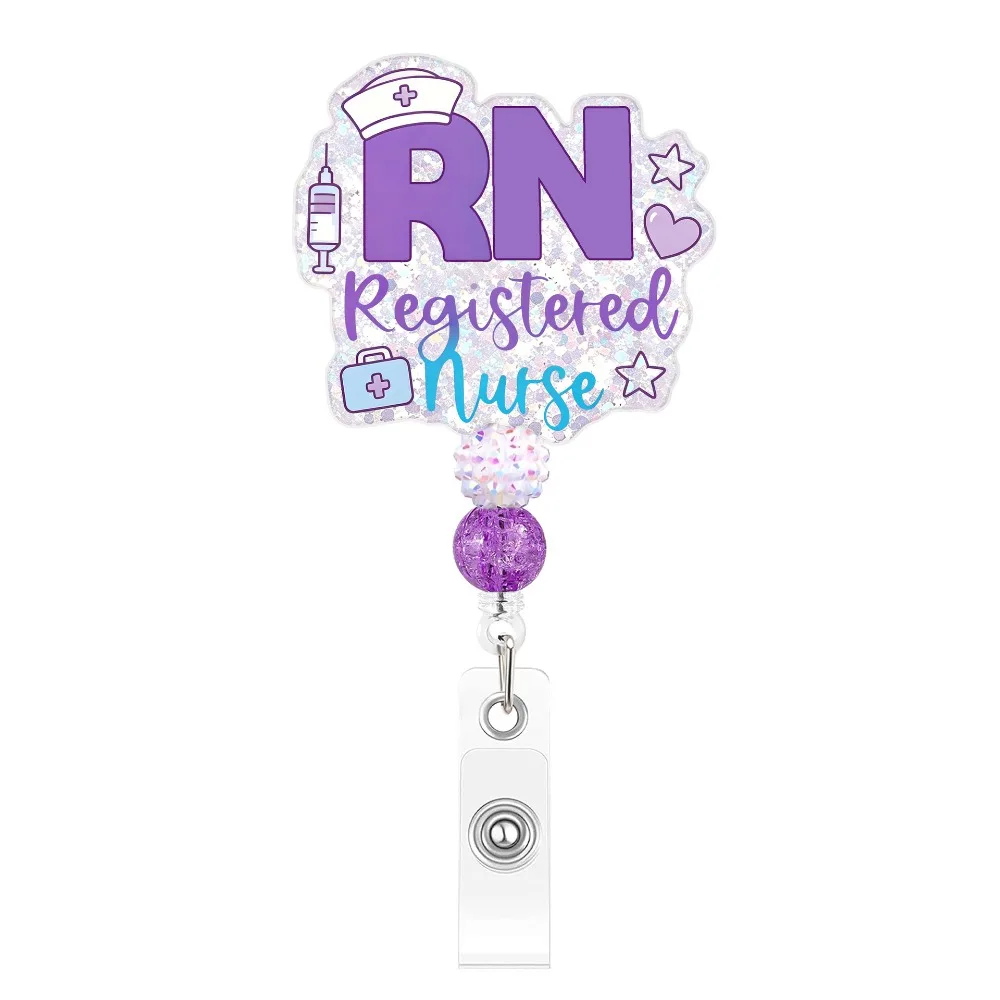 Delicate Beaded Craft Nurse Badge Reel Lightweight Practical Retractable ID Badge Holder Retractable Structure Steady Hold