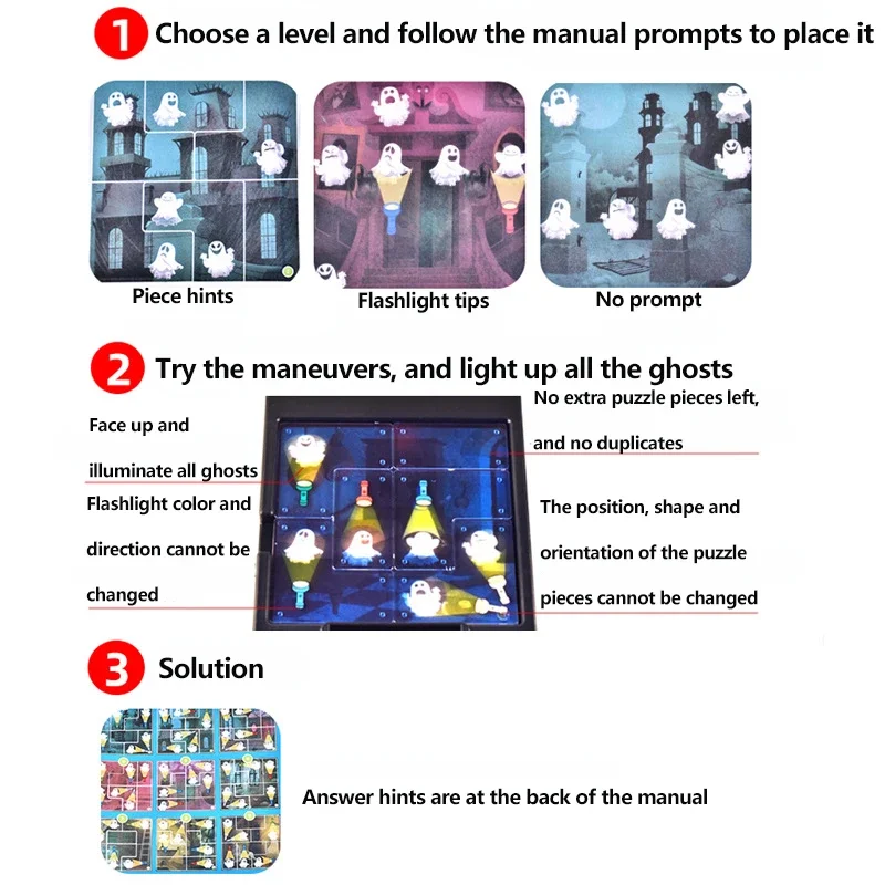 Herausforderungstaschenlampe, Monsterjagd, Brettspiel, Spielzeug, 60 verschiedene Schwierigkeitsmodi, Puzzle, Denktraining, Spielzeug, Halloween, Weihnachtsgeschenk