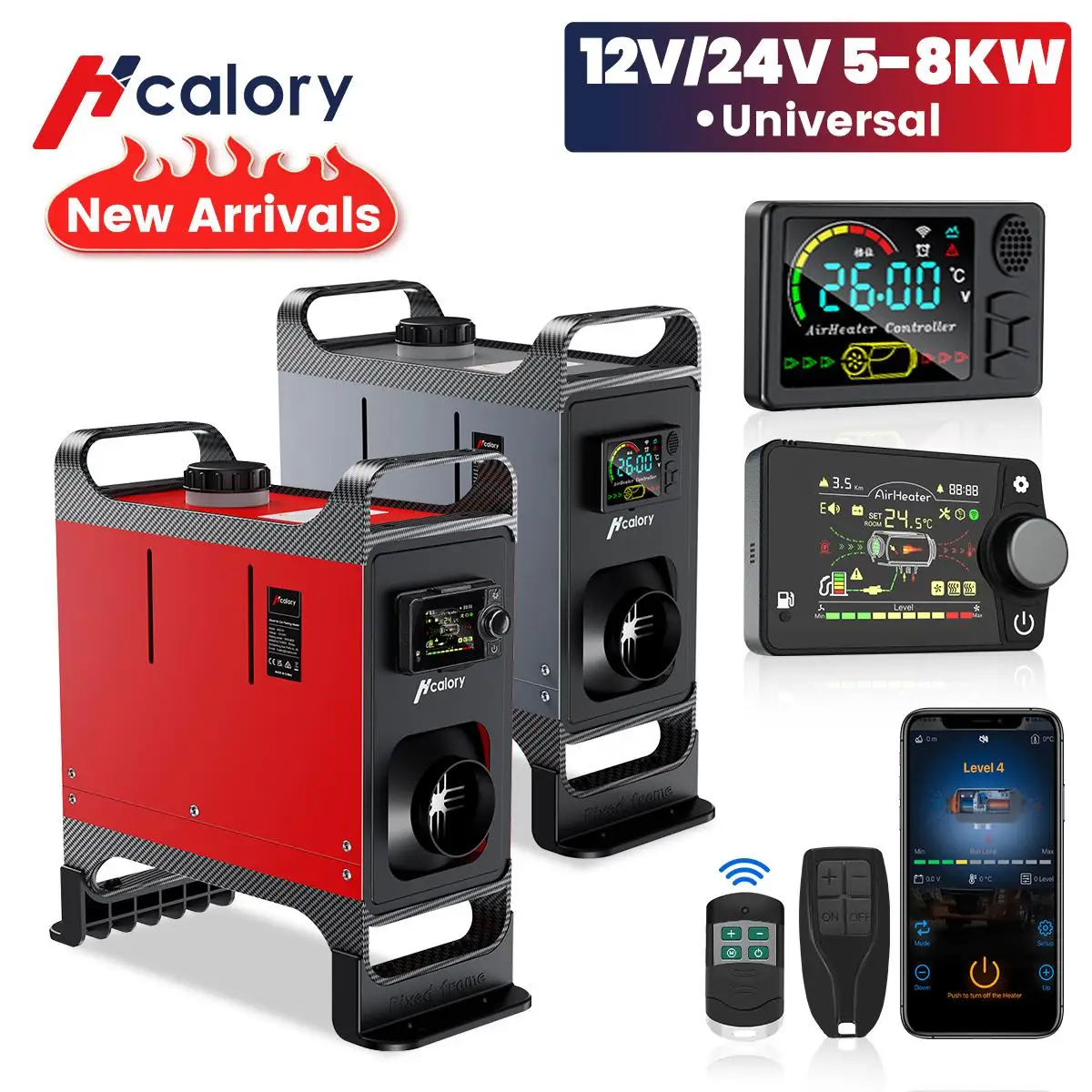 Hcalory HC-A02 12V 24V 5-8KW Car Parking Diesel Air Heater 5L Tank LCD Screen bluetooth APP Remote Control Voice Broadcast