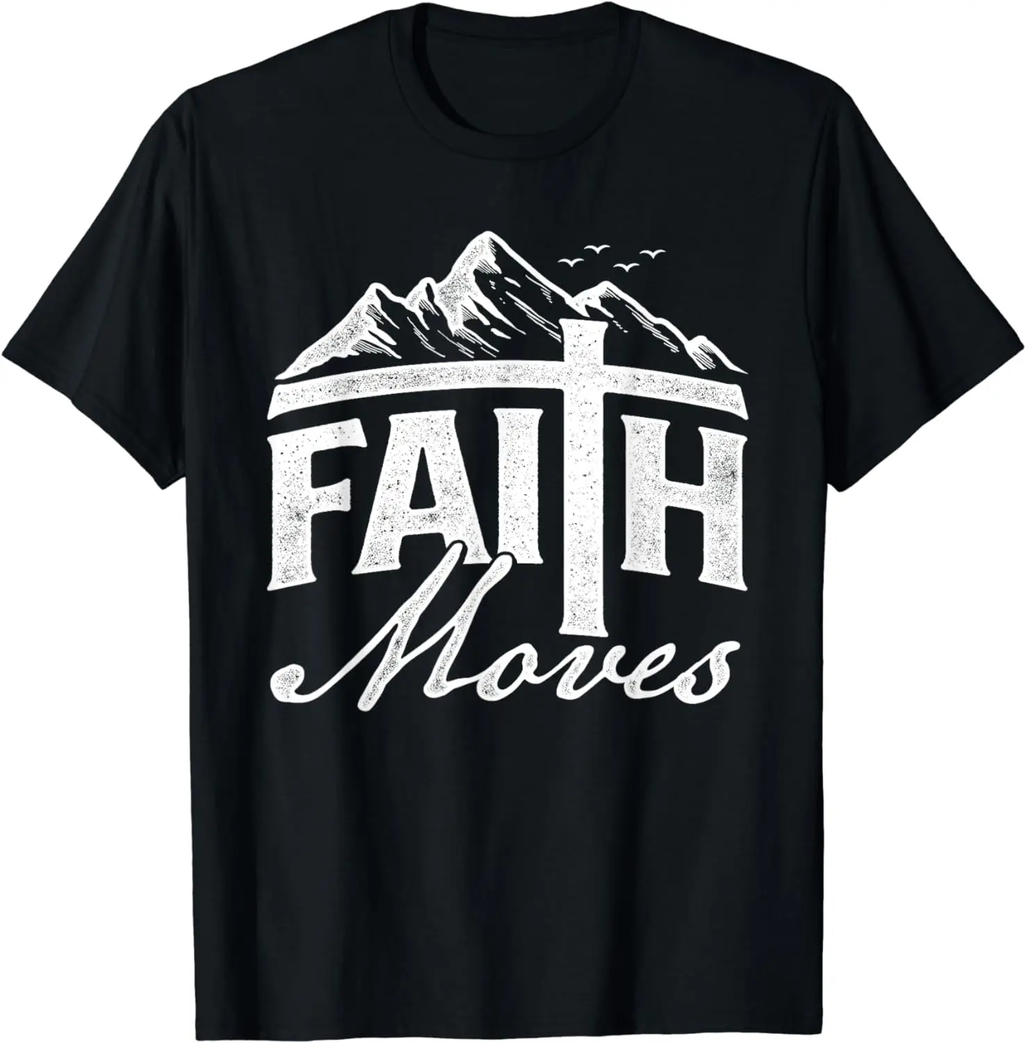 Faith Moves Mountains Jesus Christian Faith Bible Verse T-Shirt Crucifix Print Shirt Men Vintage Classic Fashion Streetwear Tees