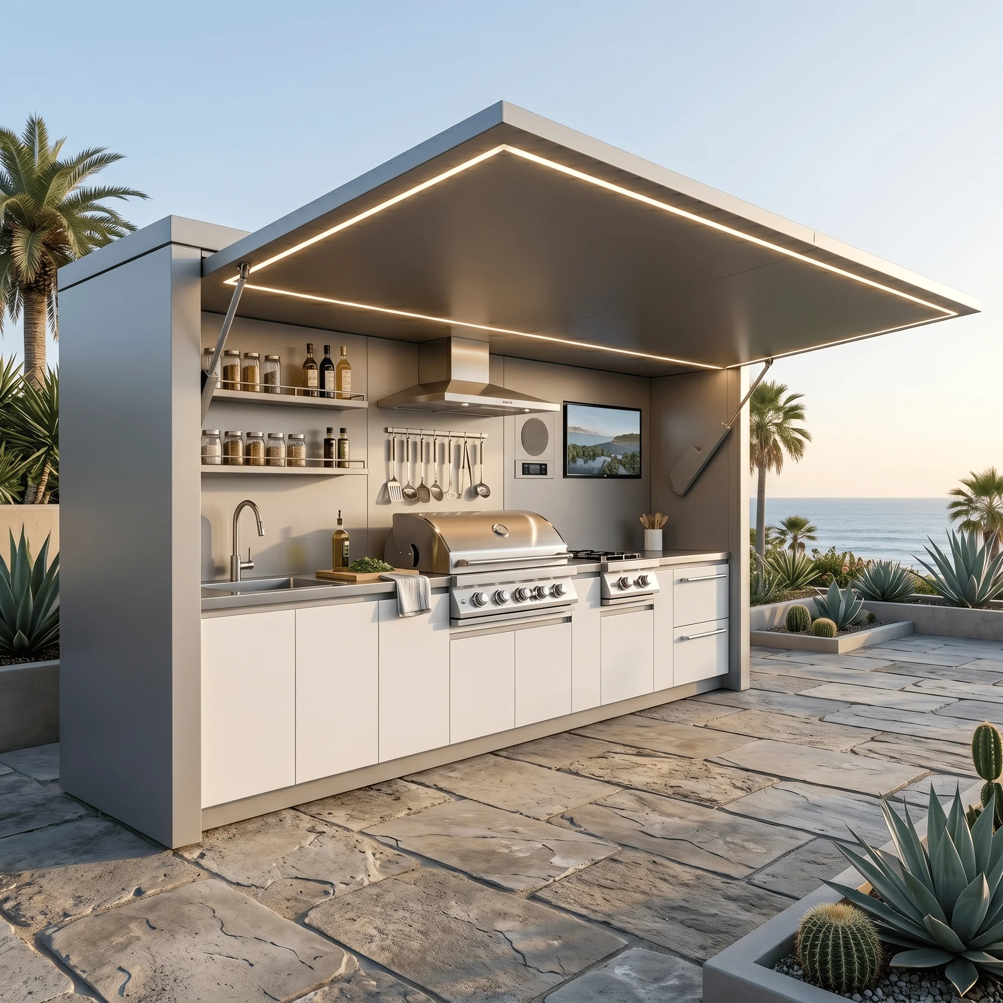 Wholesale Moisture Resistant Outdoor Kitchen BBQ Pod Environmental Friendly 304 Stainless Steel Outdoor Kitchen Shed with Fridge