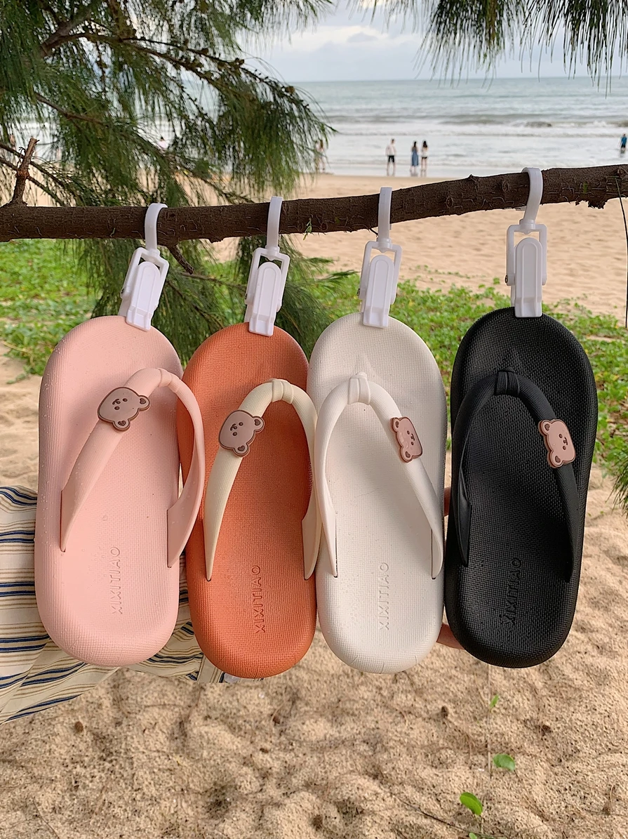 

Cute Ladies' Flat Sandals Summer Casual Comfortable Outdoor Bathing Anti-slip Thong Slippers Cartoon Korean Style PVC Bottom