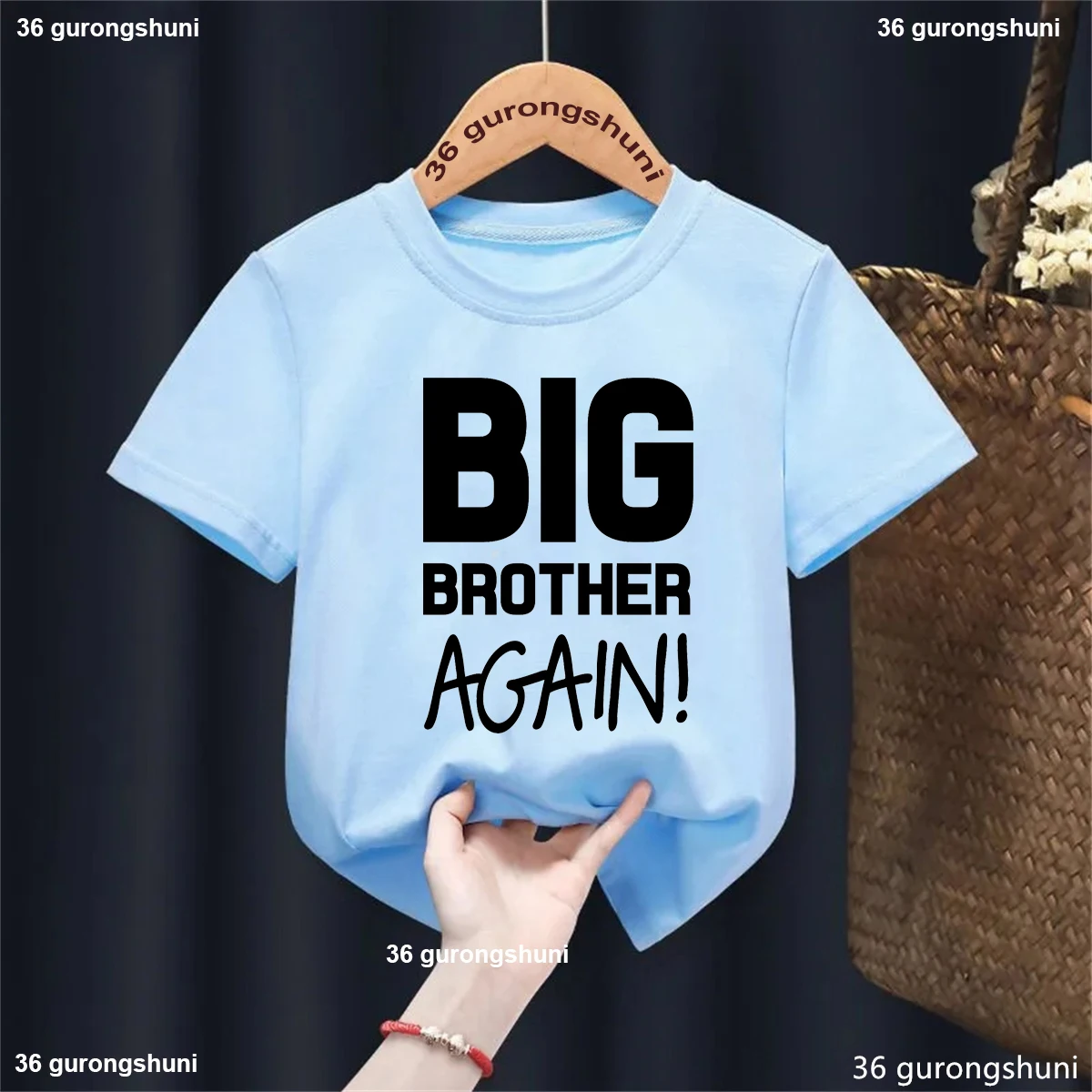 Kawaii Kids Clothes Big Brother Again Letter Printed T Shirt Boys Pregnancy Announcement Shirt Summer Short Sleeve T-Shirt Tops - view 3
