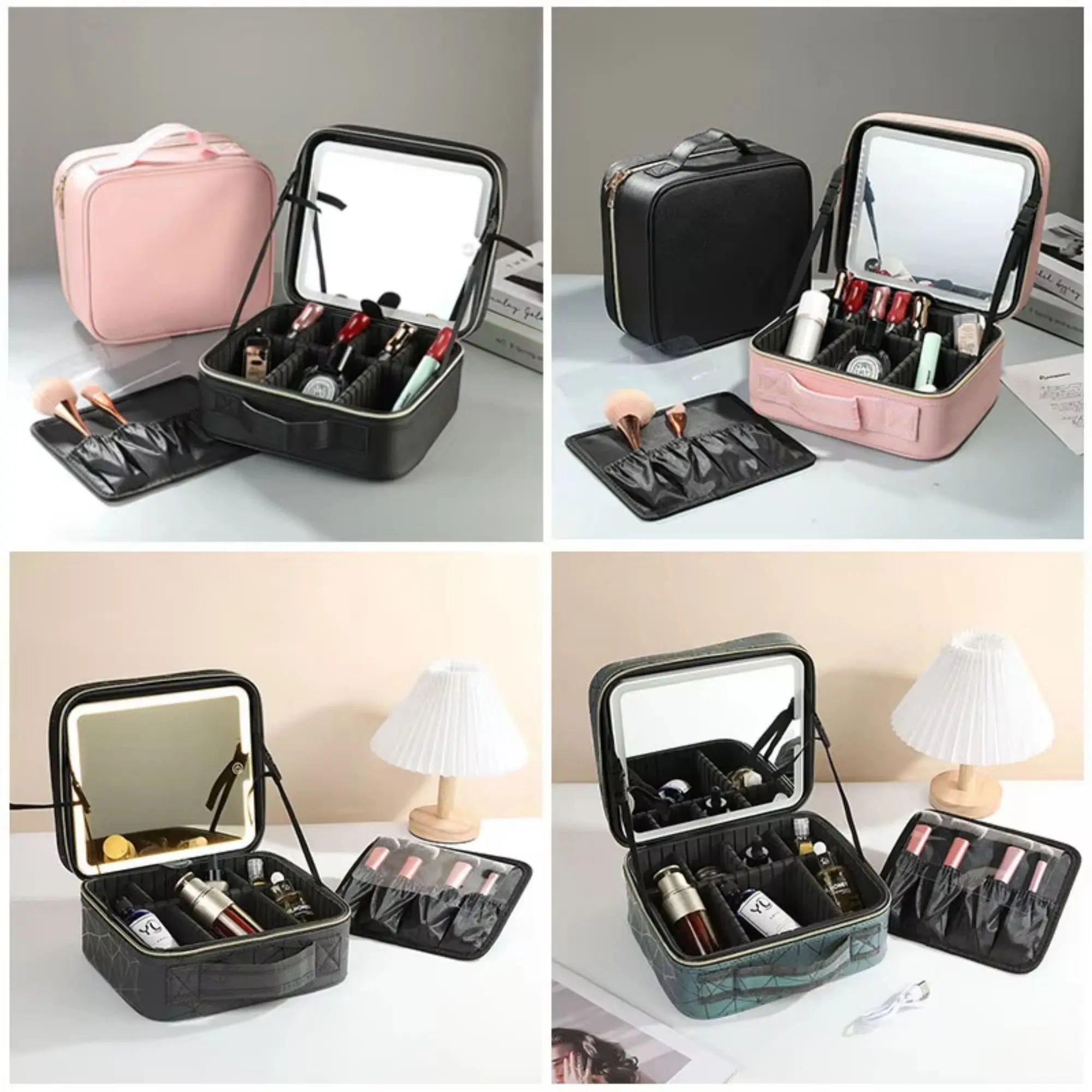 New LED illuminated makeup case with mirror, portable travel makeup storage bag