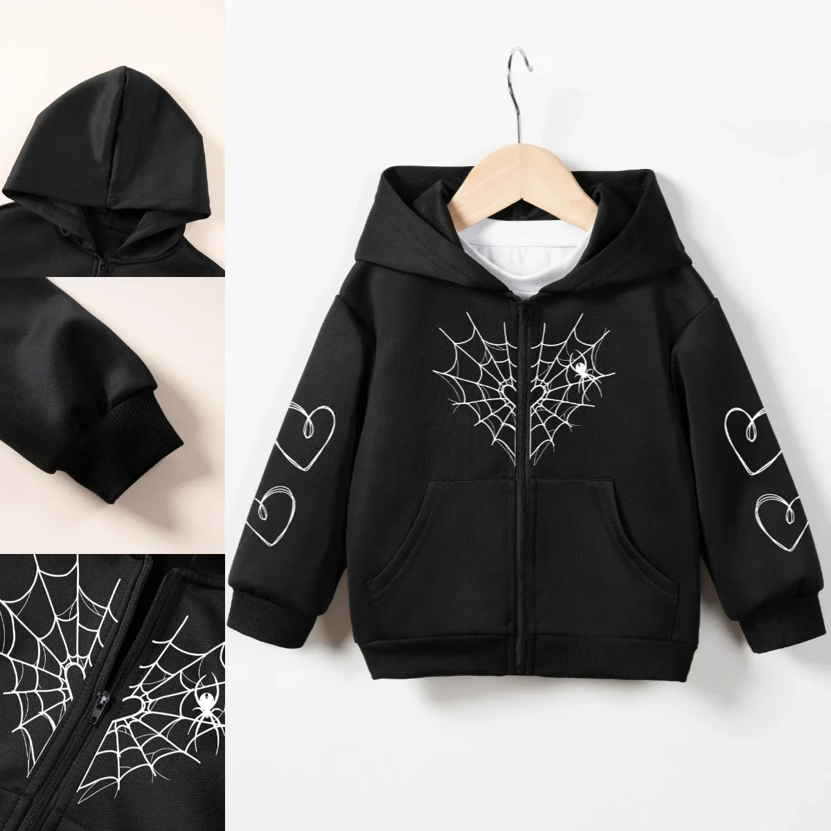 Toddler Autumn Hoodie Toddler Boys Zipper Fashion Spider Web Love Printed Sweatshirt for Daily Wear and Outgoing Wear