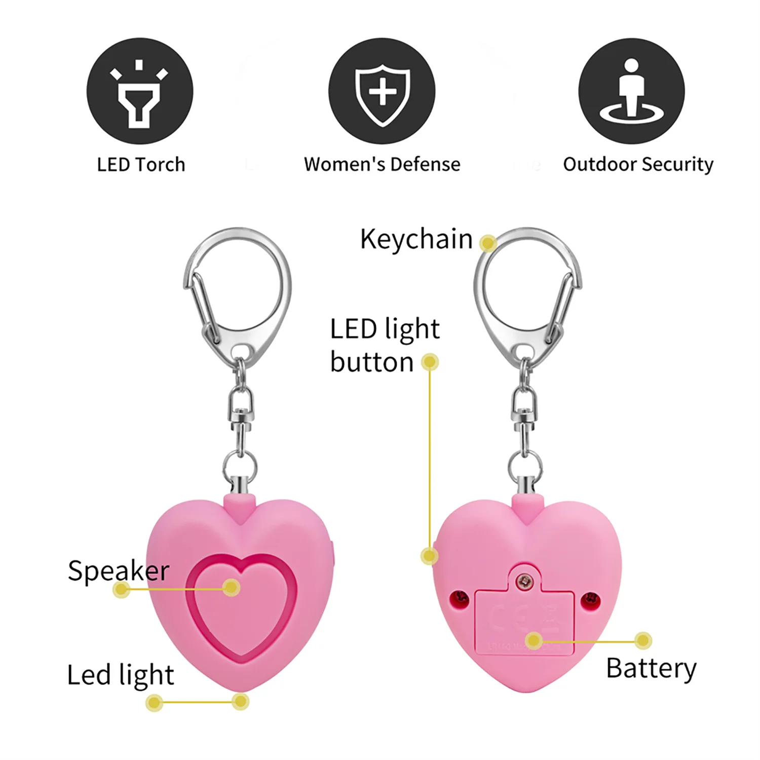 High Decibels Heart-shaped Key Ring Alarm Ward Call for Help Women Self-defense Anti-wolf Device