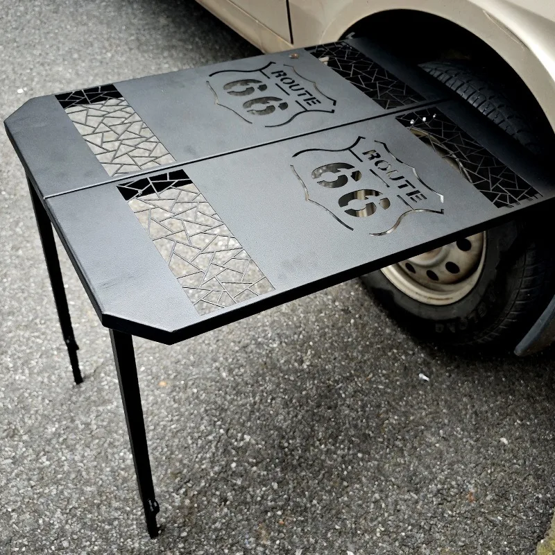 Foldable Metal Table Mount On Car Tire Outdoor Camping Picnic Offroad Portable Desk