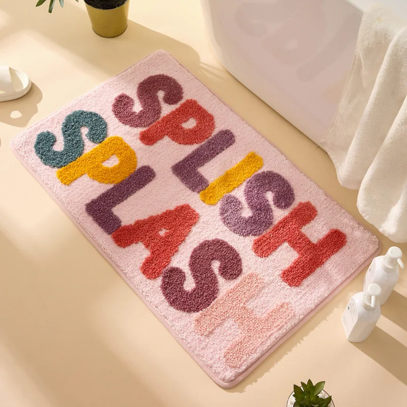 Cute Pink Bath Mat Non Slip Soft Fluffy and Absorbent Microfiber Colourful Bathroom Mat,Floor Rug Splish Splash Funny Bath Rugs