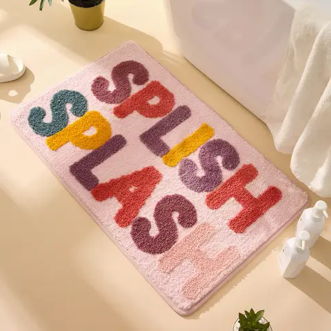 Cute Pink Bath Mat Non Slip Soft Fluffy and Absorbent Microfiber Colourful Bathroom Mat,Floor Rug Splish Splash Funny Bath Rugs