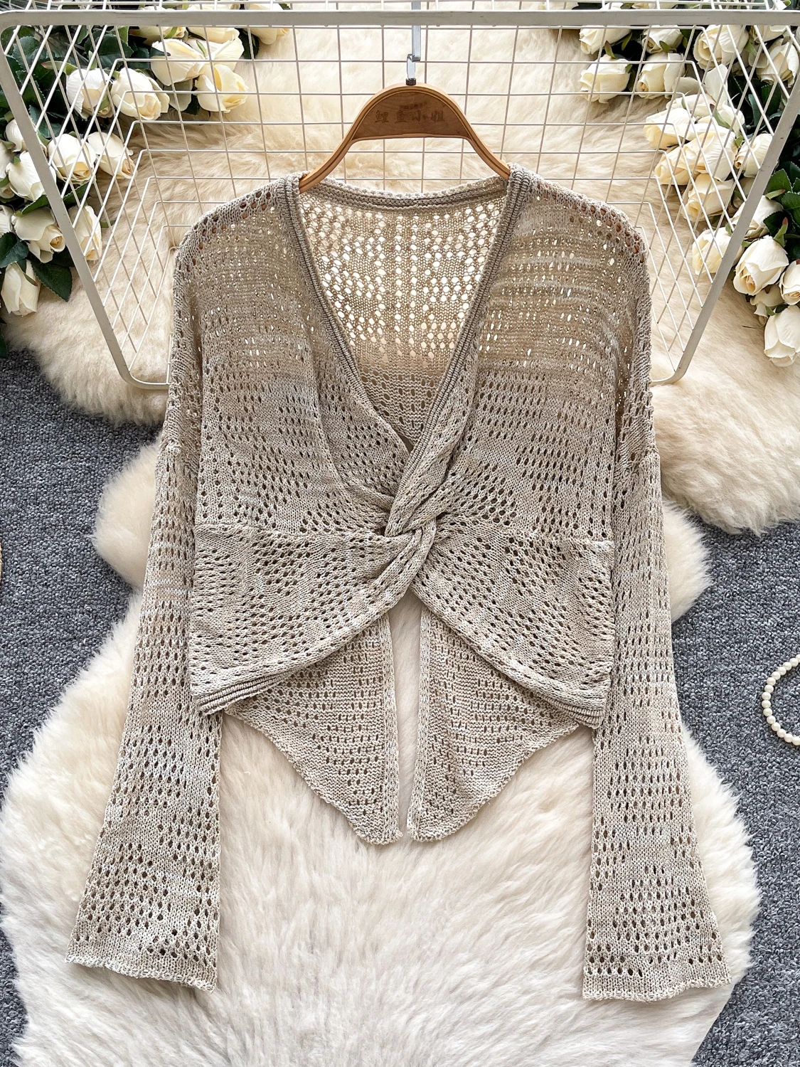 V-Ne Maglione lavorato a maglia da donna Lungo Sve Scava fuori il design del nodo Autunno Faion Top Casual Allentato Sle Maglieria comoda