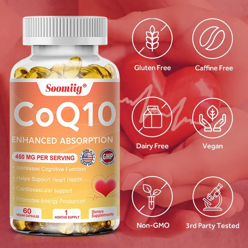 Soomiig Organic Ultra High Absorption COQ10 Coenzyme Q10 Blood Vessels&Heart Health Blood Pressure Balance for Old People