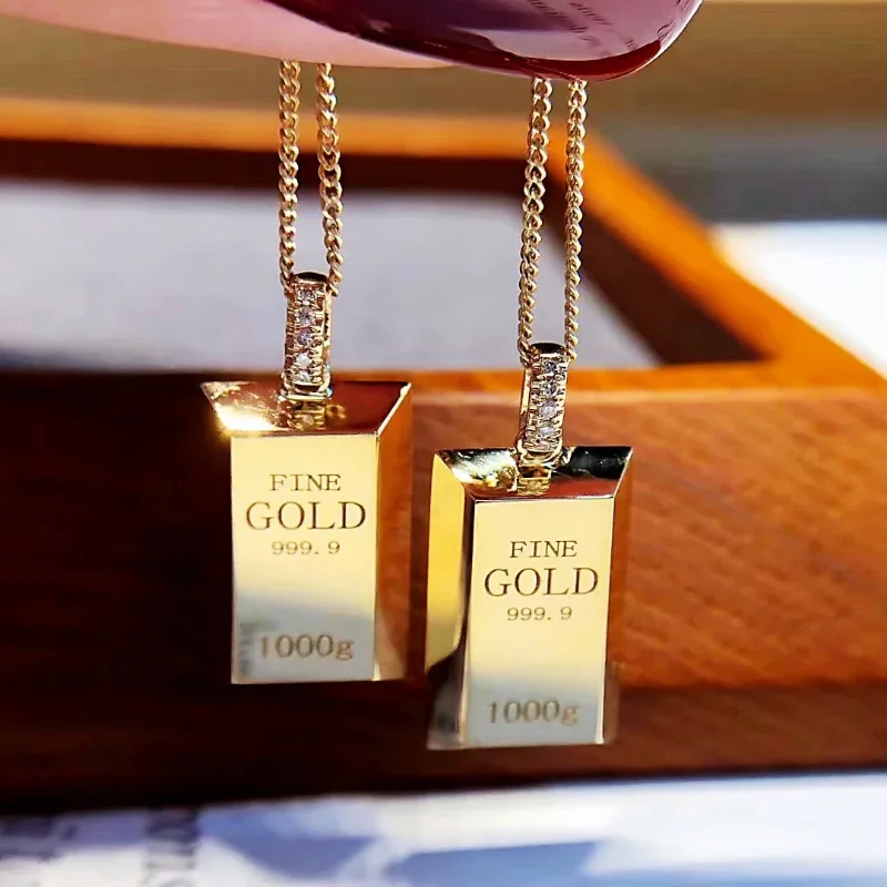 New Luxury Trendy Gold Plated Small Bars Bricks Pendant Necklaces for Women Link Chains Punk Fashion Jewelry Wedding Party Gift