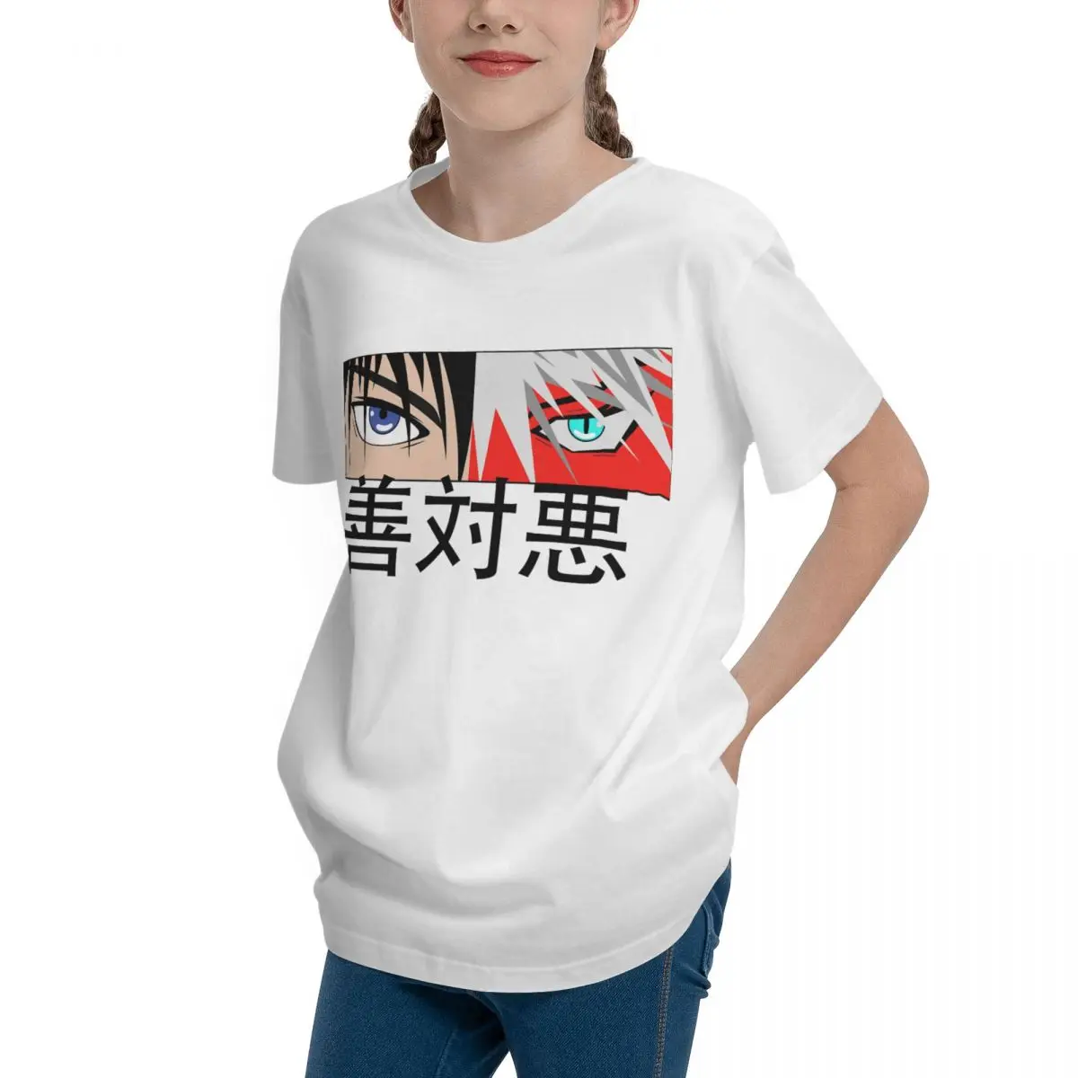 Anime Good Vs Evil In Japanese For Teenagers Basic Short Sleeve T-Shirt Modern Tshirt Graphic Funny Novelty Vintage