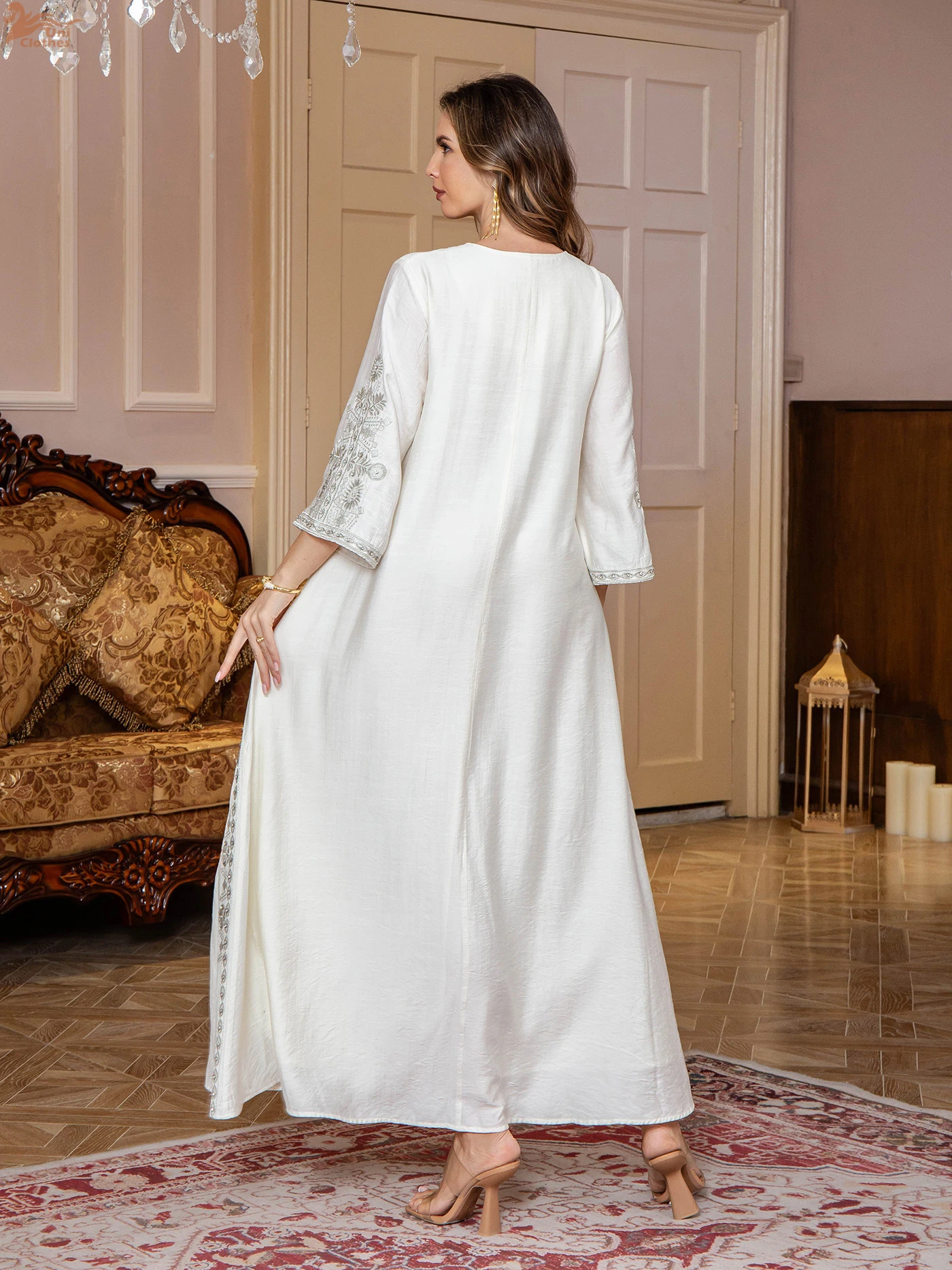 Uni Ramadan Dubai Embroidered Diamonds Abayas Muslim Elegant Women Evening Dresses Loose Luxury Kaftan