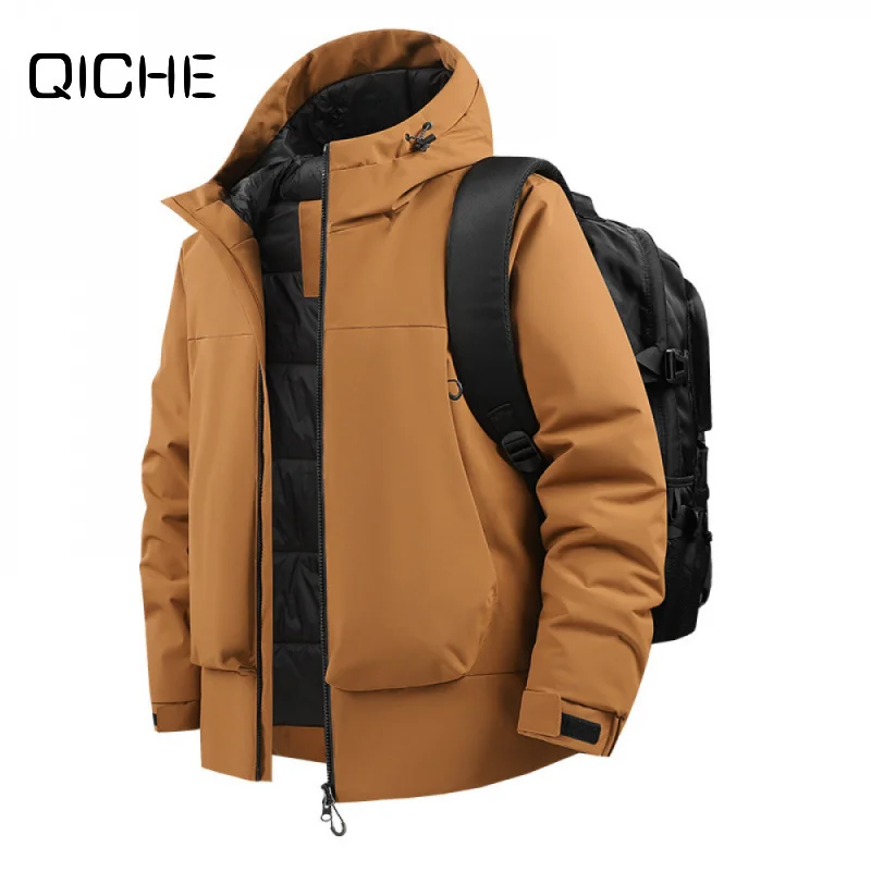 QICHE 2026 Unisex Minimalist Premium Hooded Shell Jacket, Autumn Winter Thick Warm Outdoor Cotton Coat