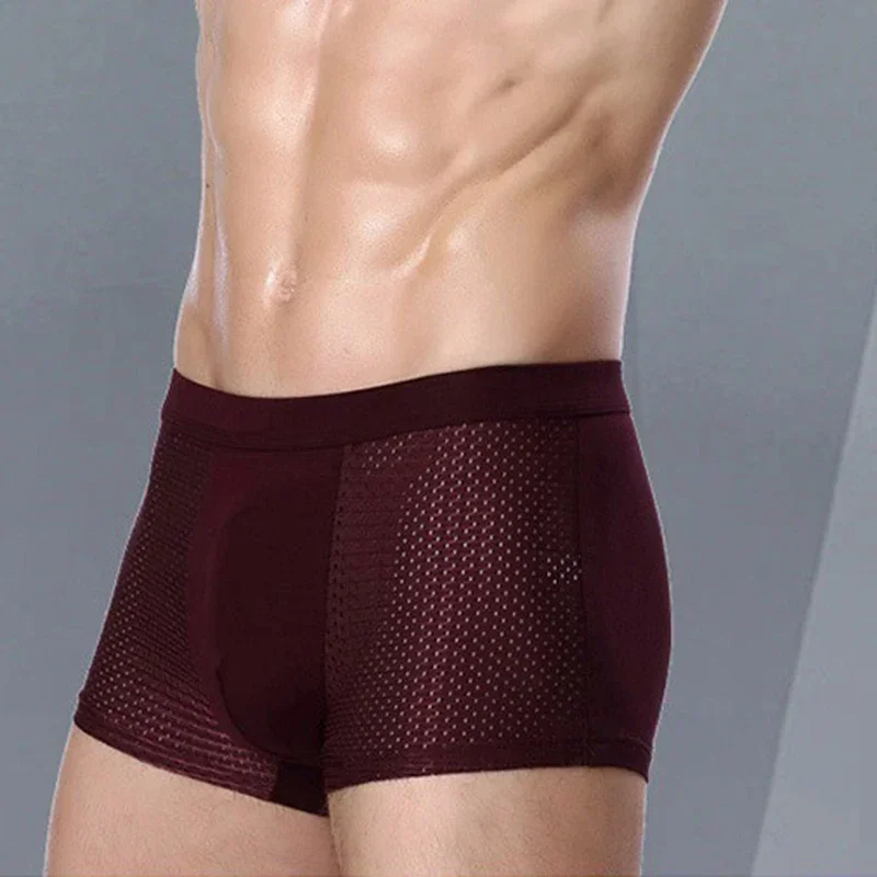 4pcs men's boxer shorts elastic stretch men's ice silk mesh mid-waist boxer pants men's breathable soft hot selling shorts