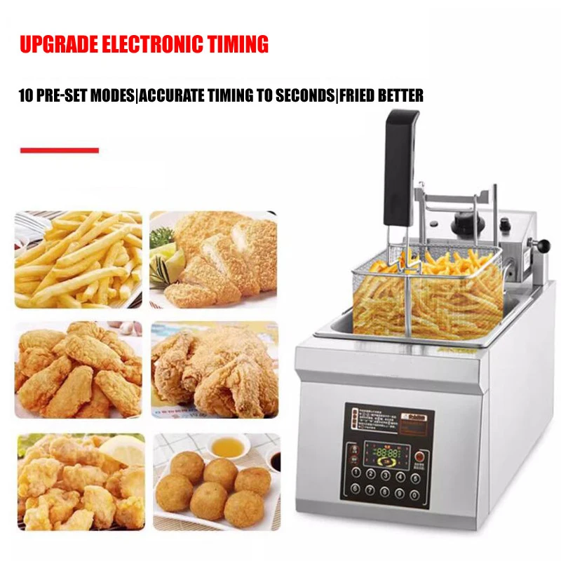 Automatic Lifting Fryer With 10 Preset Functions 8l Single Cylinder Potato Chips Chicken Wings Rice Flowers Fryer Machine