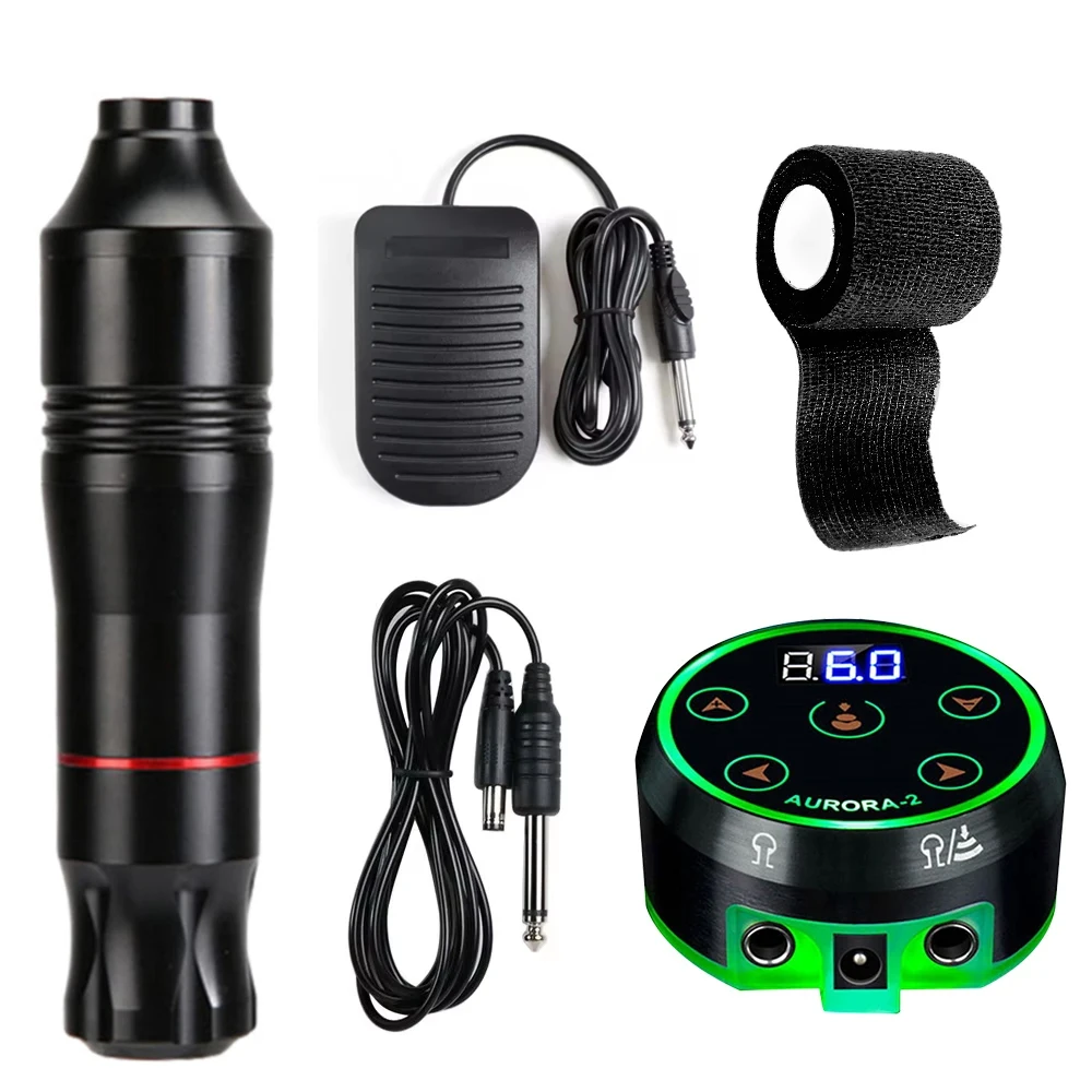 Tattoo Set for Beginners Machine Gun Kit Permanent Makeup Machine Set  Aurora 2 LCD Tattoo Power Supply Rotary Powerful Motor