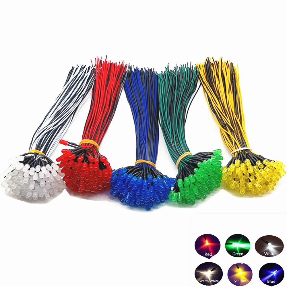 

120pcs 5mm 12V Prewired LED Kit Light Beads Diffused Emitting Diode Lamp Bulb White Red Green Blue Yellow Orange Assortment Set